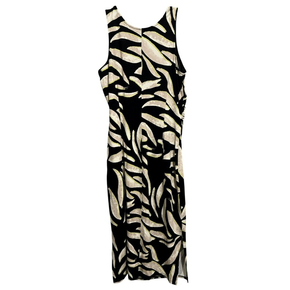 NEW Nic & Zoe Breezy Leaves Midi Dress Sz M Black Multi Lined Side Slit $188 - Picture 5 of 12